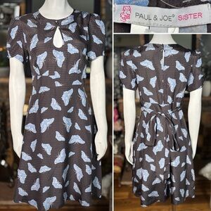 Paul & Joe Sister Gray Short Sleeve Dress w/ Blue Pink Butterfly Print, Sz M NWT